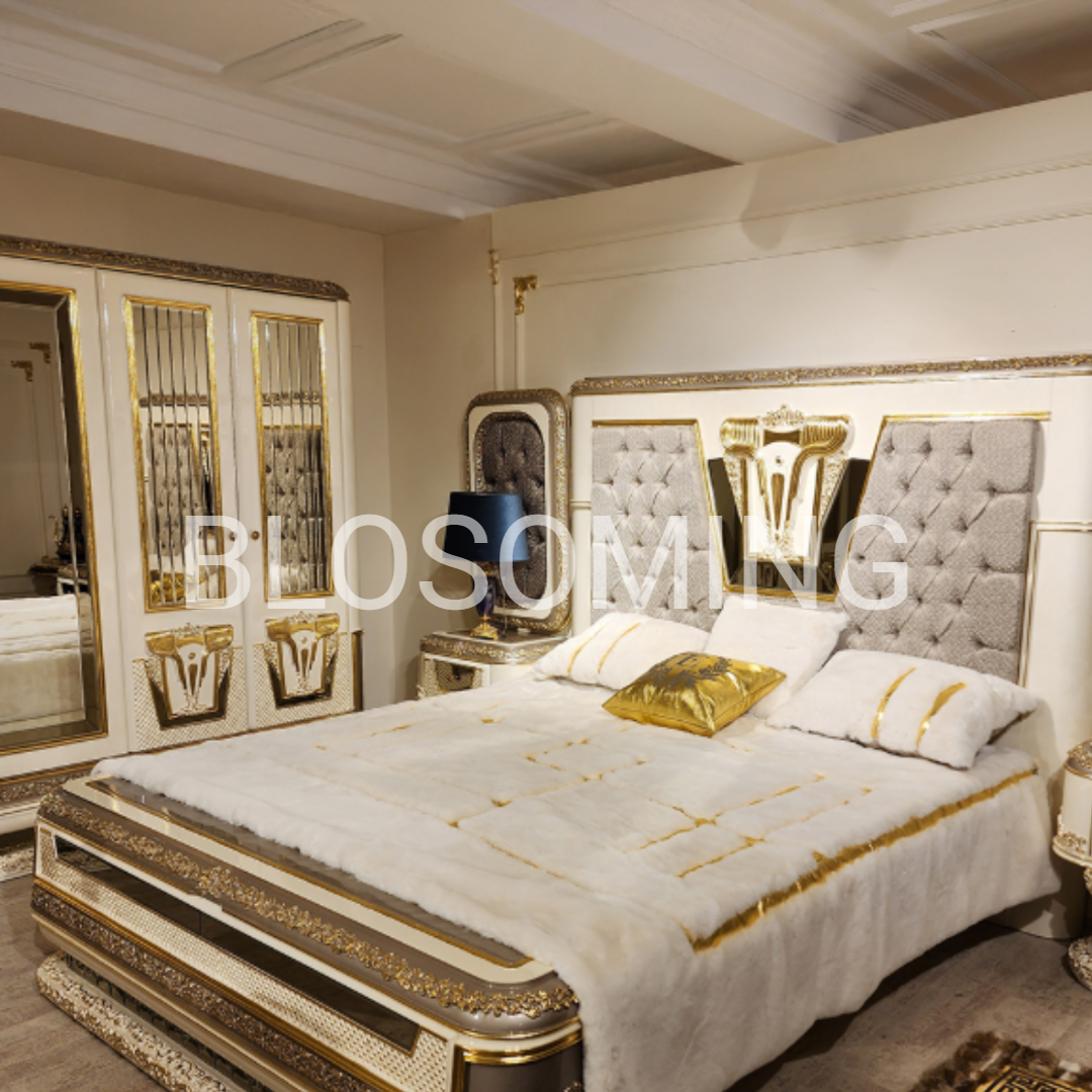 Luxery Golden Bed And Dinning Room Set