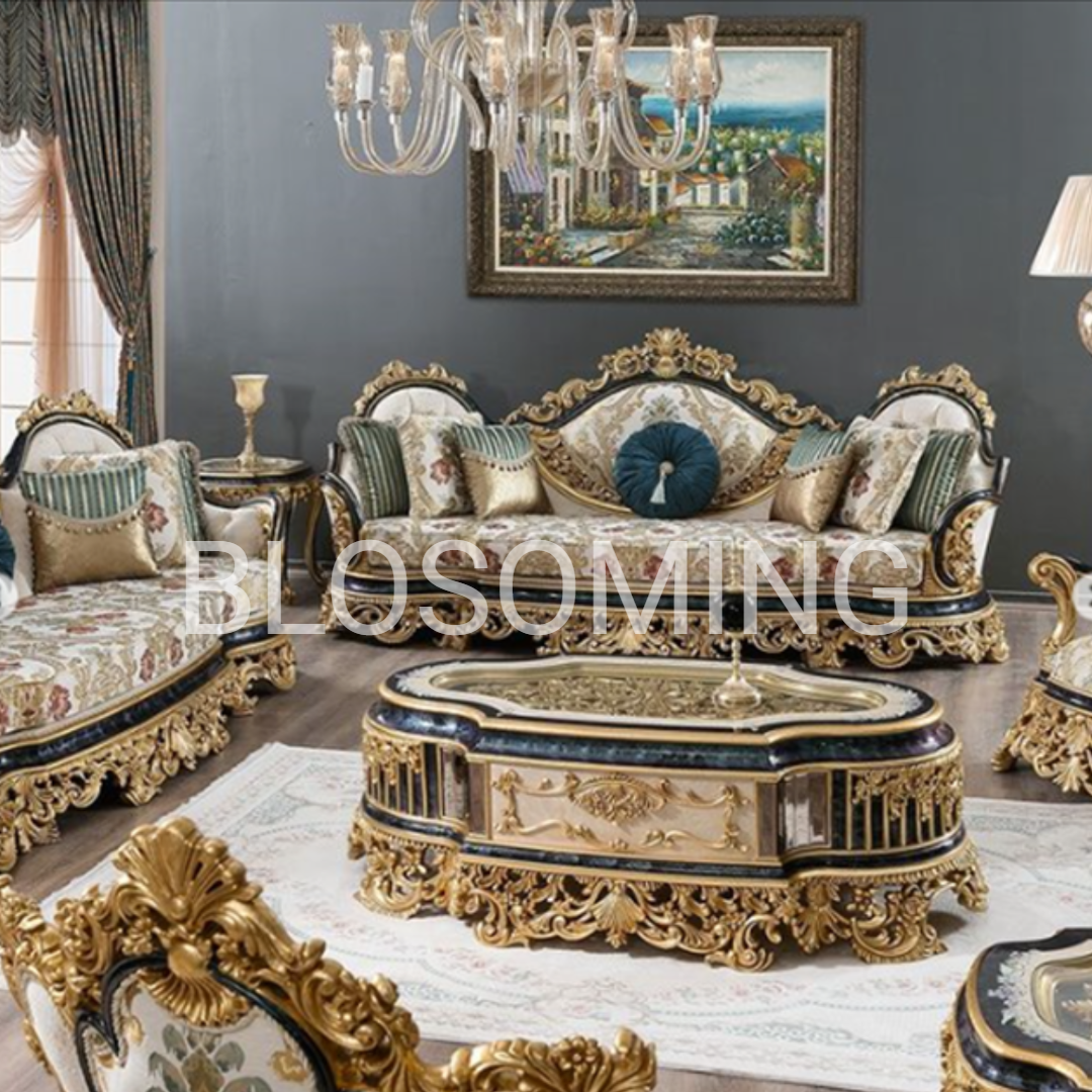 Classic Hand Maded  Dinning Room Set With (White & Gold) Color
