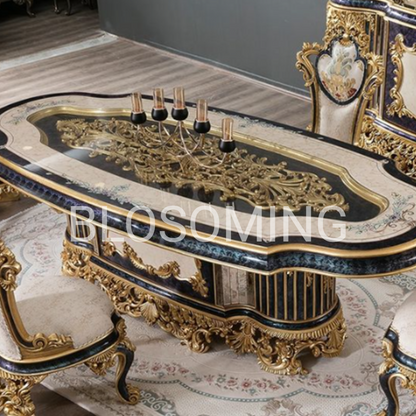 Classic Hand Maded  Dinning Room Set With (White & Gold) Color