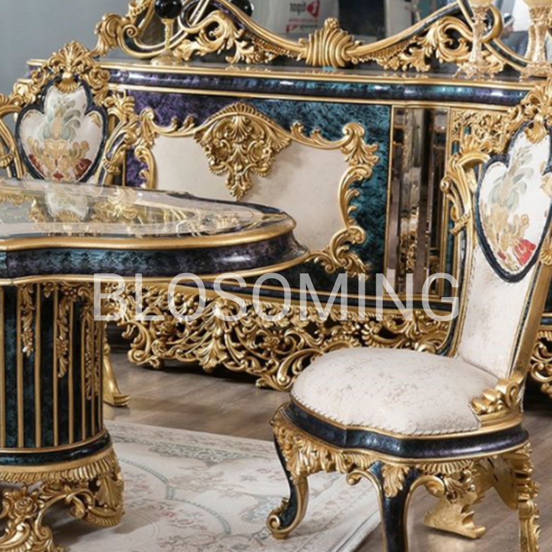 Classic Hand Maded  Dinning Room Set With (White & Gold) Color