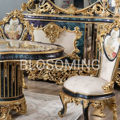 Classic Hand Maded  Dinning Room Set With (White & Gold) Color