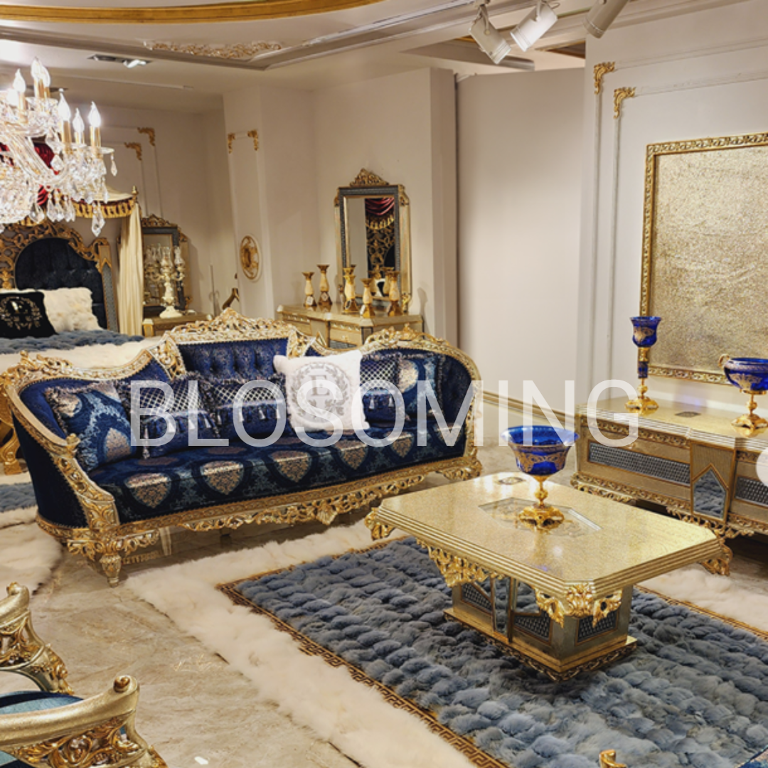 Luxery Bed Room Set ( Gold & Blue ) Color